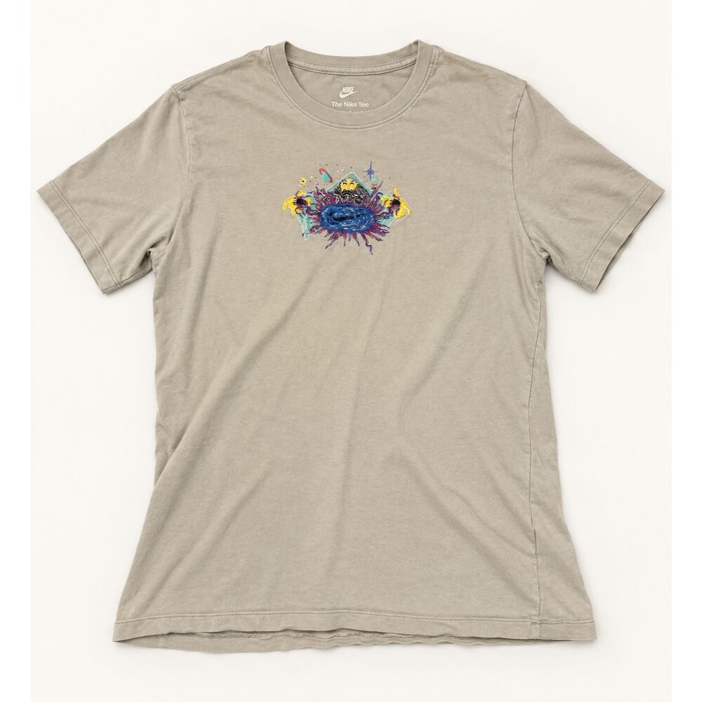 Nike Wizard Embroidered Graphic T Shirt Medium Gray Celestial Short Sleeve